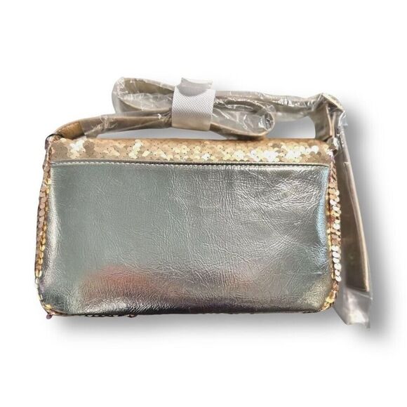 Nicole Miller NWT Gold Sequin Shoulder Bag Purse Shiny Strap Party Clutch Luxe - Picture 11 of 13